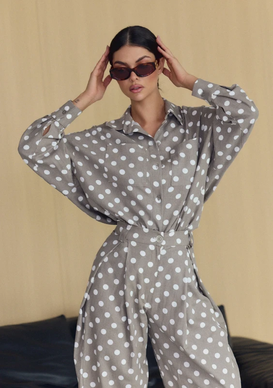 Tammy - Beige dotted linen shirt