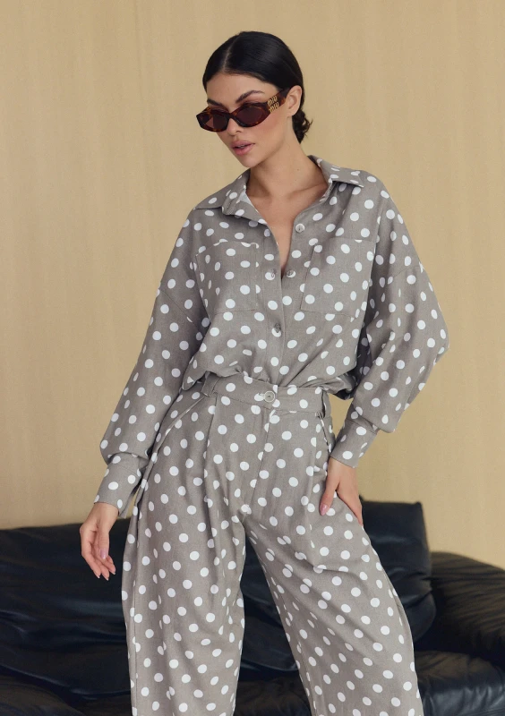 Tammy - Beige dotted linen shirt