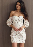Sonia - Ecru off shoulders floral mini dress