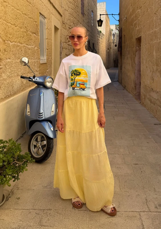 Soleil - Banana yellow cotton summer maxi skirt