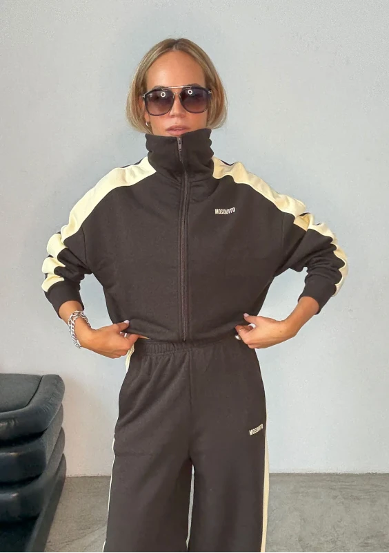 Cano Stripe - Rozpinana bluza ze stójką i lampasami Dark Chocolate