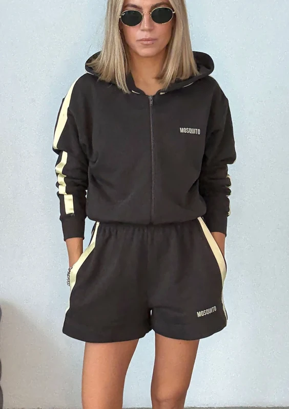 Side - Dark chocolate brown shorts with stripes