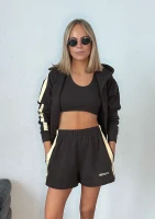 Side - Dark chocolate brown shorts with stripes