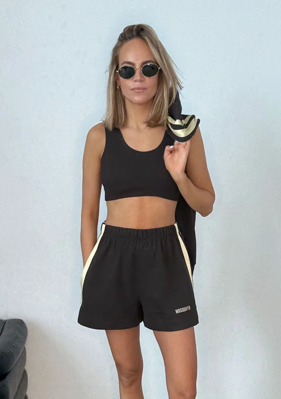 Side - Dark chocolate brown shorts with stripes