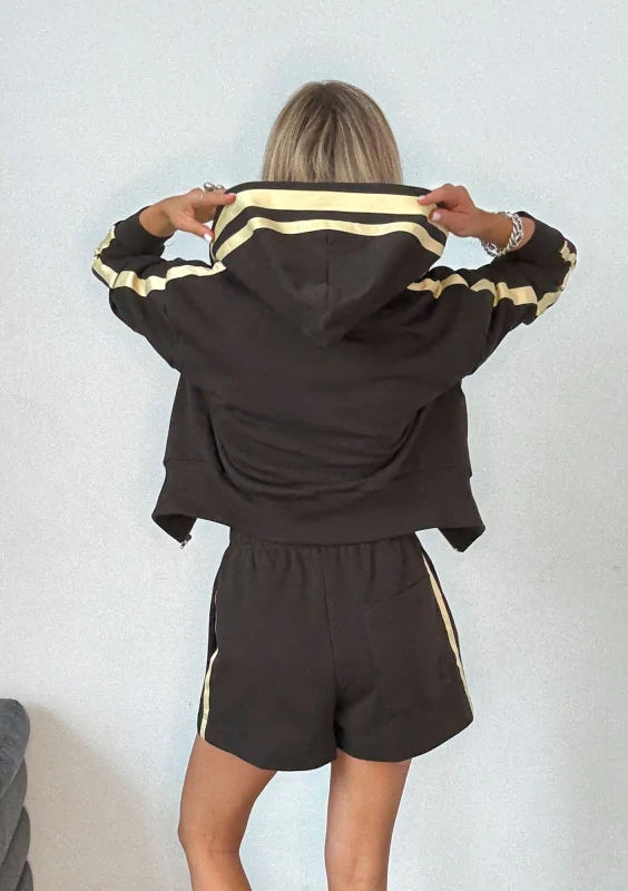 Side - Dark chocolate brown shorts with stripes