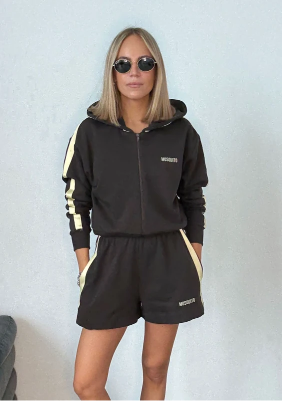 Side - Rozpinana bluza z kapturem i lampasami Dark Chocolate