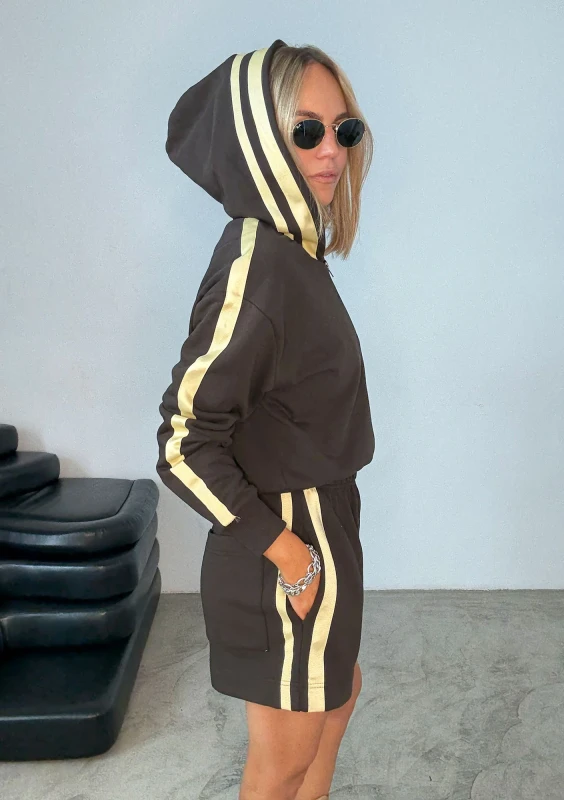 Side - Dark chocolate brown hoodie with stripes