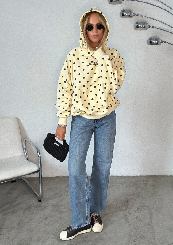 Levi - Bluza kangurka w brązowe  grochy Bananowa