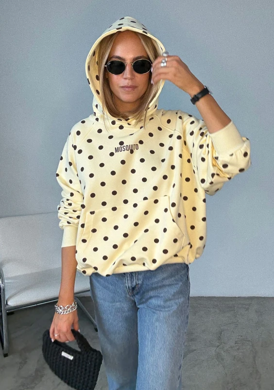 Levi - Bluza kangurka w brązowe grochy Bananowa