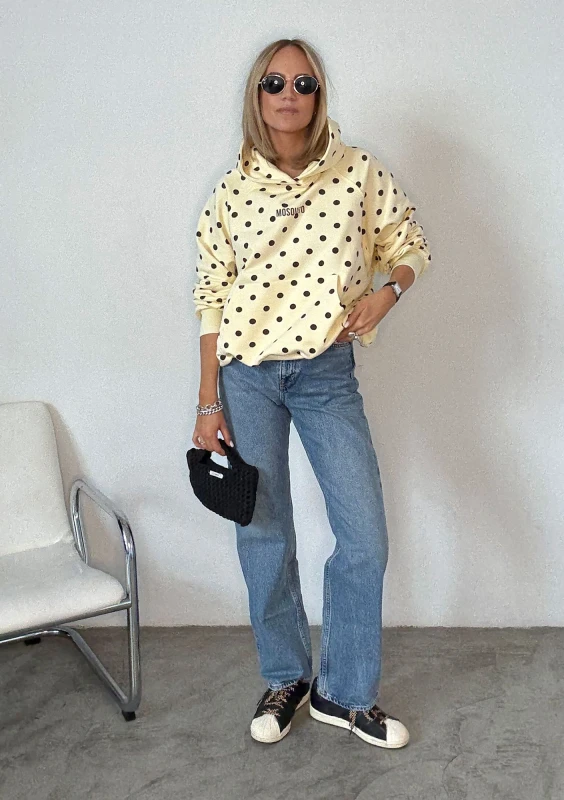 Levi - Bluza kangurka w brązowe  grochy Bananowa