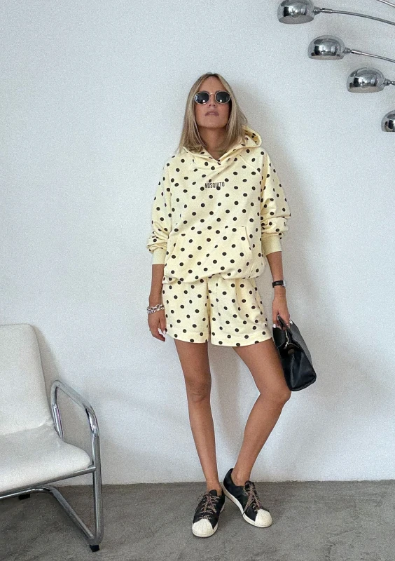 Levi - Bluza kangurka w brązowe  grochy Bananowa