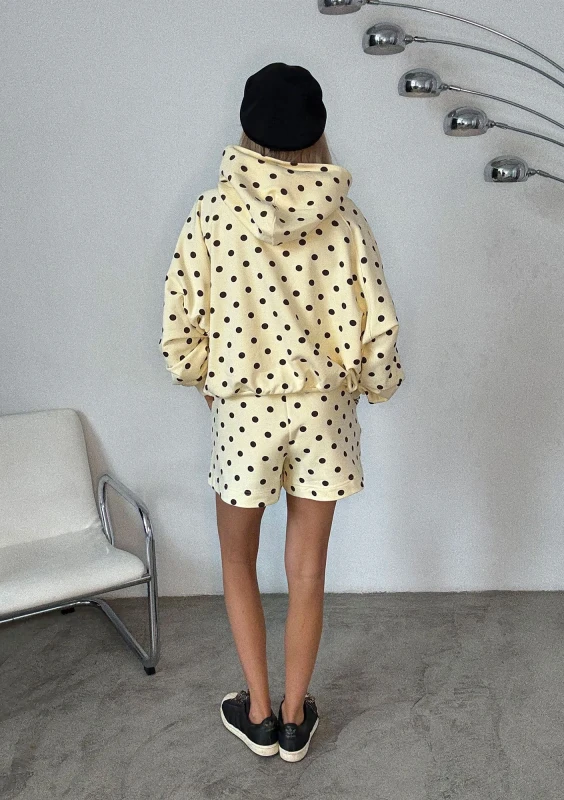 Levi - Bluza kangurka w brązowe  grochy Bananowa