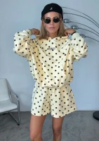 Levi - Bluza kangurka w brązowe  grochy Bananowa