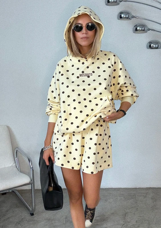 Levi - Bluza kangurka w brązowe  grochy Bananowa