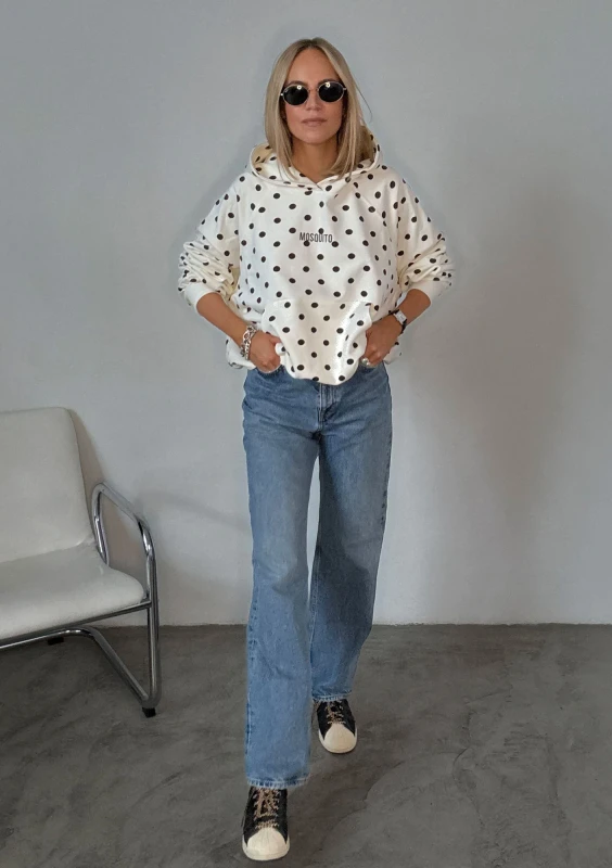 Levi - Bluza kangurka w brązowe grochy Kremowa