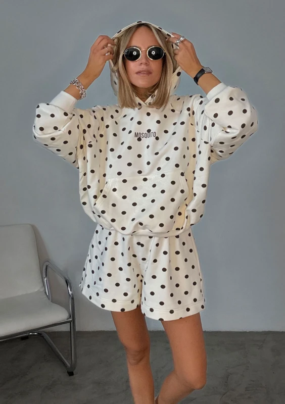 Levi - Bluza kangurka w brązowe grochy Kremowa