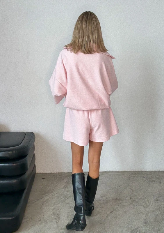 Yale Crop - Powder pink jumper with a high zipped collar