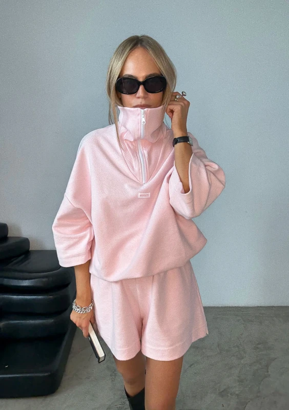 Yale Crop - Powder pink jumper with a high zipped collar