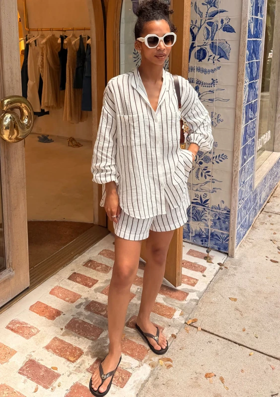 Palma - Oversize white striped muslin shirt