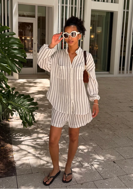 Palma - Oversize white striped muslin shirt