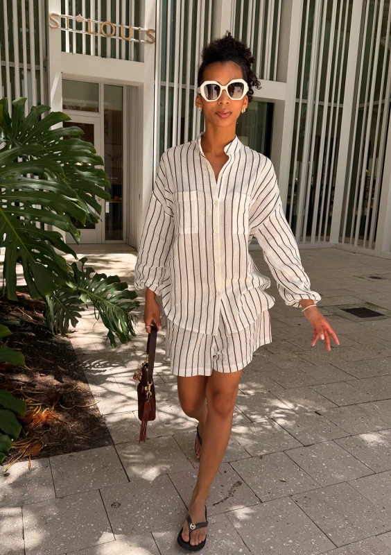 Palma - Oversize white striped muslin shirt