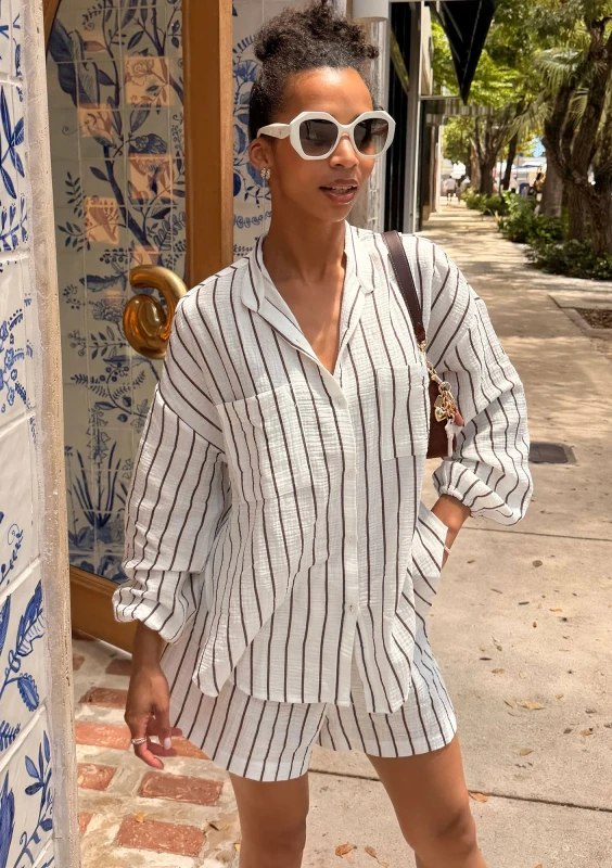 Palma - White striped cotton shorts