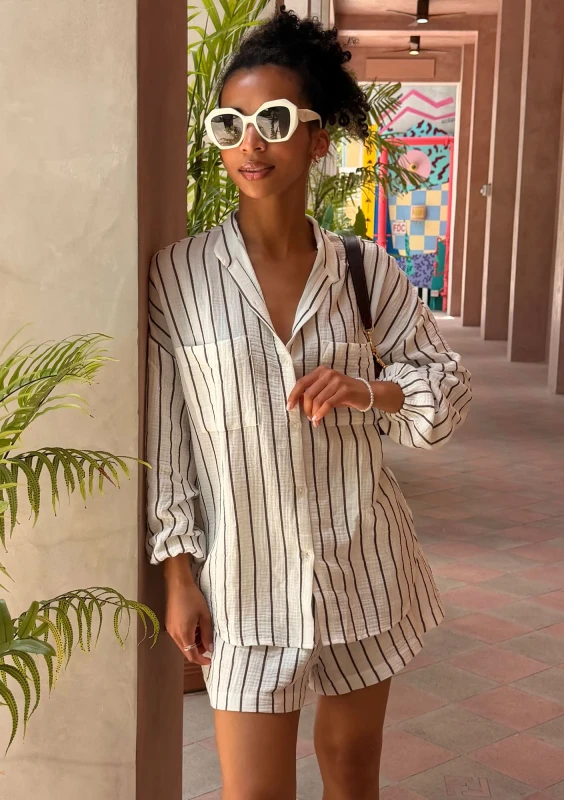 Palma - White striped cotton shorts