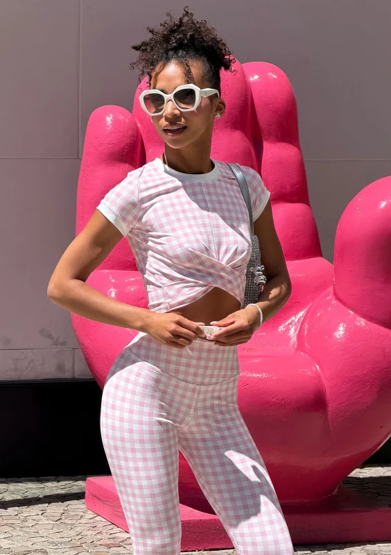 Alpha Short - Pastel pink Vichy checkered top