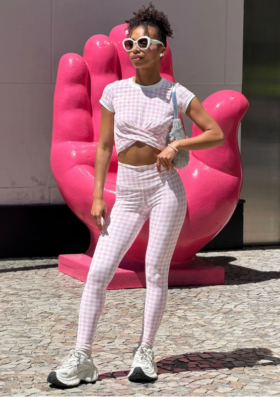 Hi Pure - Legginsy w kratkę Vichy Pastel Pink