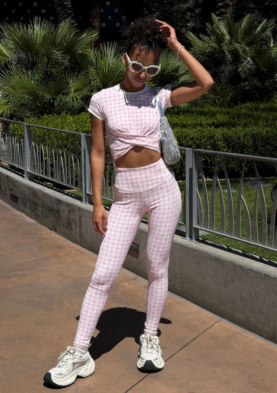 Hi Pure - Pastel pink Vichy checkered leggings