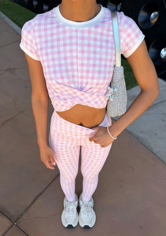 Hi Pure - Pastel pink Vichy checkered leggings