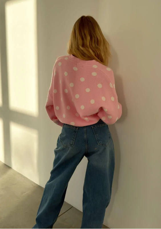 Miu - Pastel pink dotted knitted cardigan