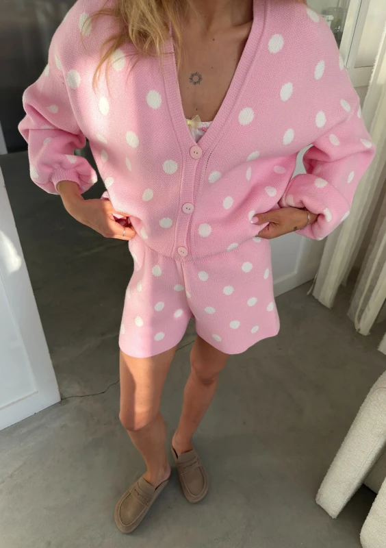 Miu - Pastel pink dotted knitted cardigan