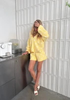 Miu - Yellow dotted knitted shorts