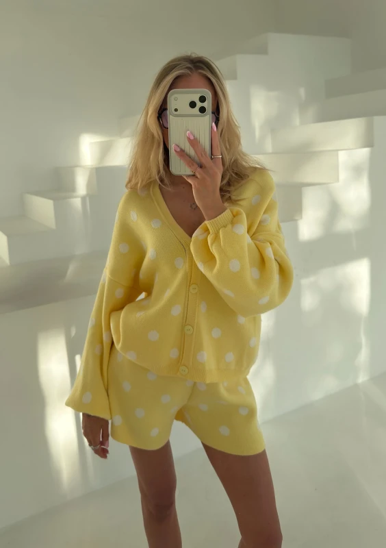 Miu - Yellow dotted knitted shorts