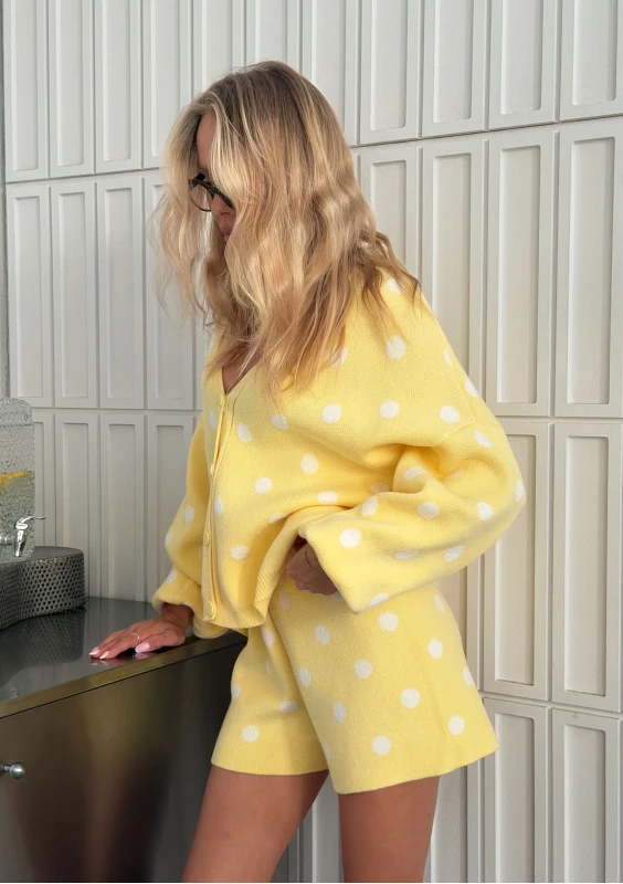 Miu - Yellow dotted knitted cardigan