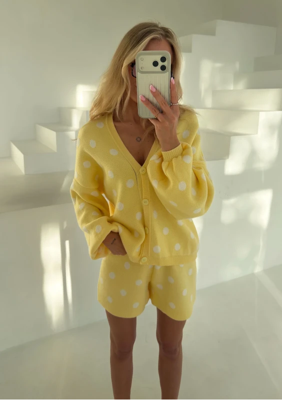 Miu - Yellow dotted knitted cardigan