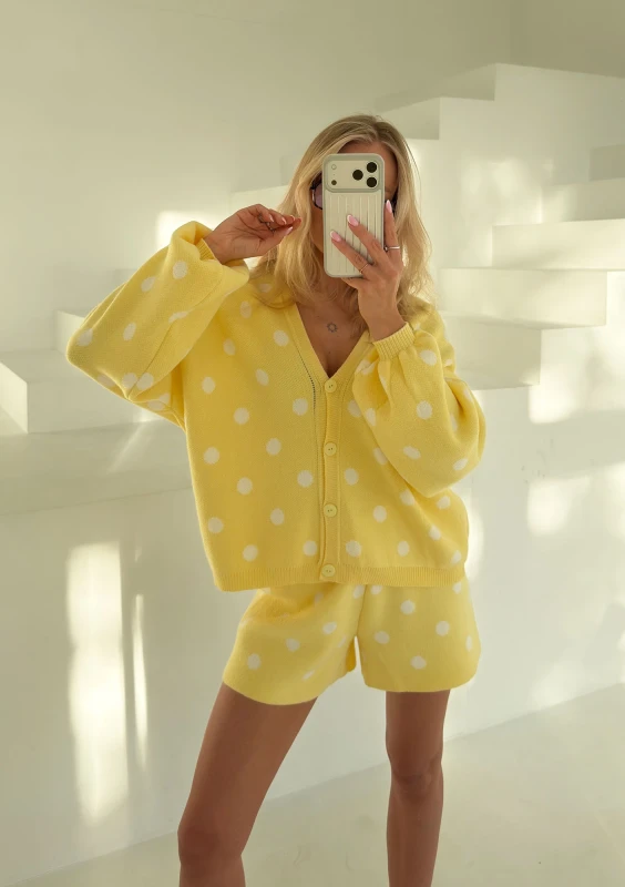 Miu - Yellow dotted knitted cardigan