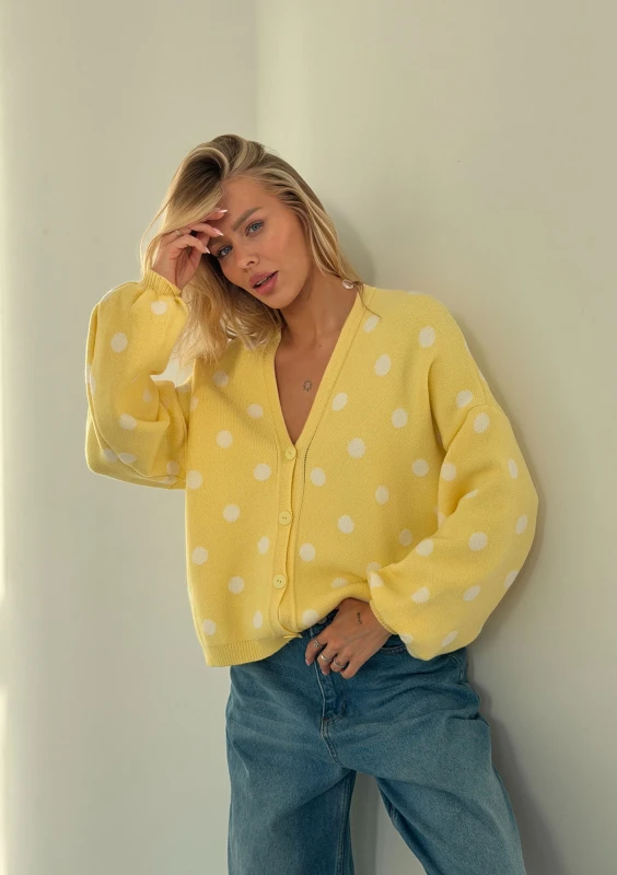 Miu - Yellow dotted knitted cardigan