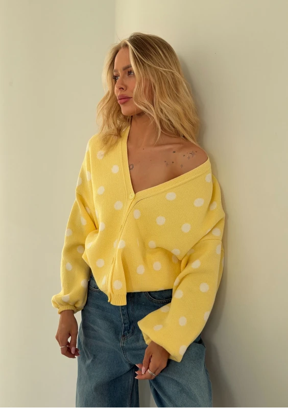 Miu - Yellow dotted knitted cardigan