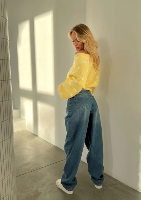 Miu - Dzianinowy kardigan w grochy Żółty