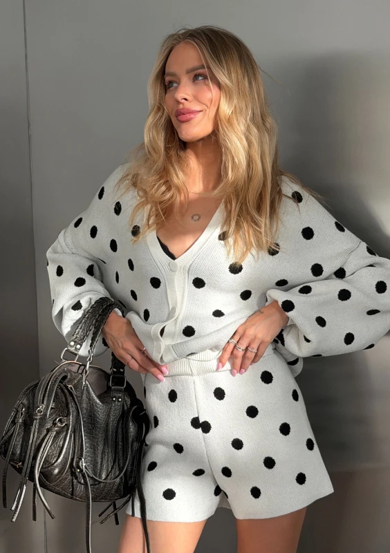 Miu - Ecru dotted knitted cardigan