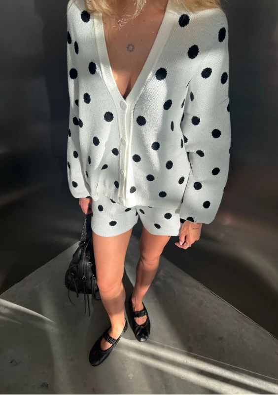 Miu - Ecru dotted knitted cardigan