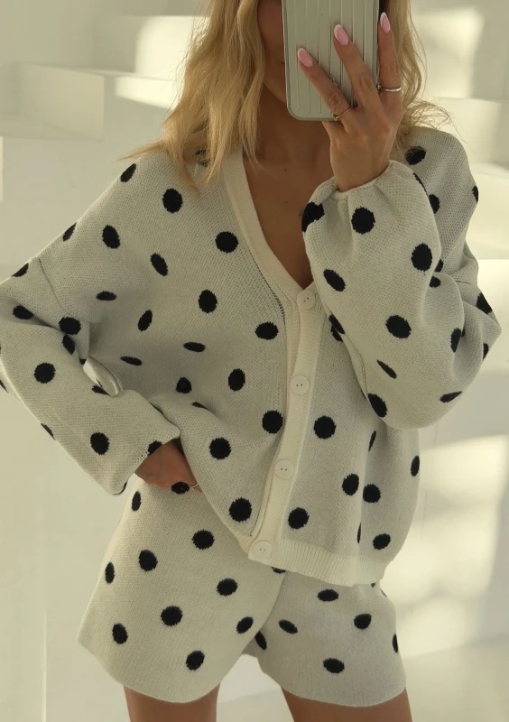 Miu - Ecru dotted knitted cardigan