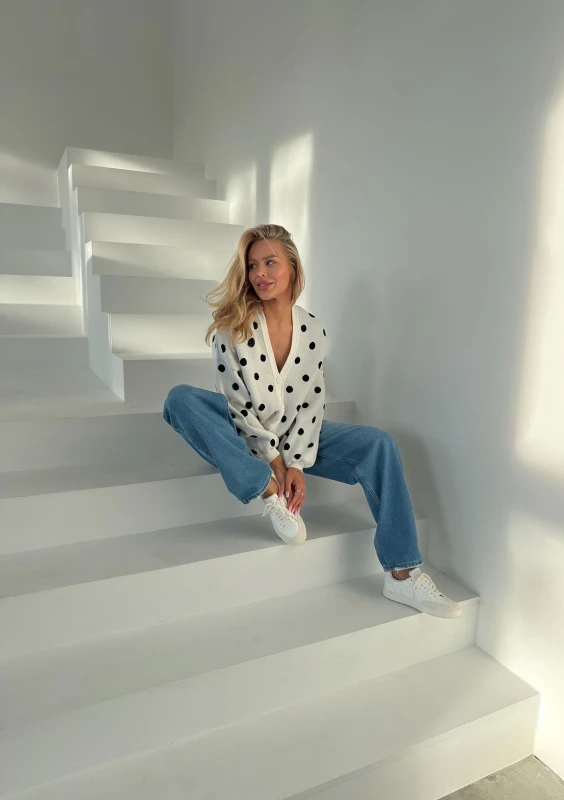 Miu - Ecru dotted knitted cardigan