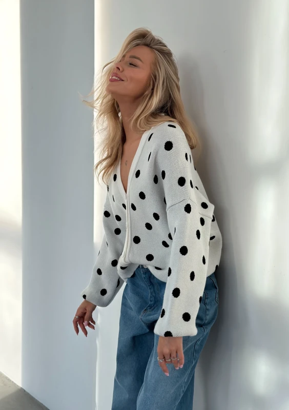 Miu - Ecru dotted knitted cardigan
