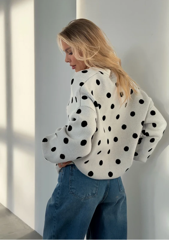 Miu - Ecru dotted knitted cardigan