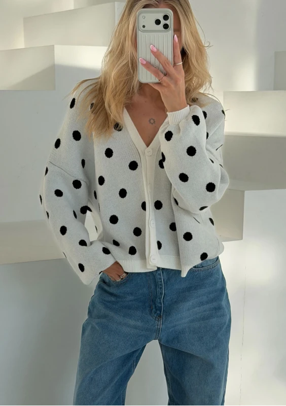 Miu - Ecru dotted knitted cardigan