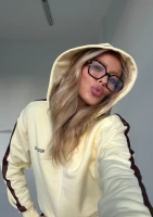 Side - Pale banana yellow hoodie with stripes