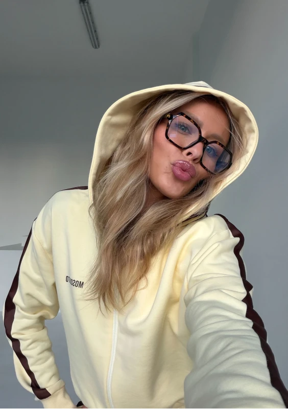 Side - Pale banana yellow hoodie with stripes